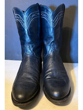 Justin BLACK SMOOTH OSTRICH Roper Cowboy Boot WESTERN DANCEHALL RODEO size 10